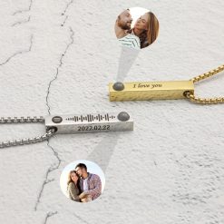 Projection Photo Bar Necklace Personalized Memorial Gift for Him Dad Boyfriend Custom Birthday Anniversary Gifts Jewelry