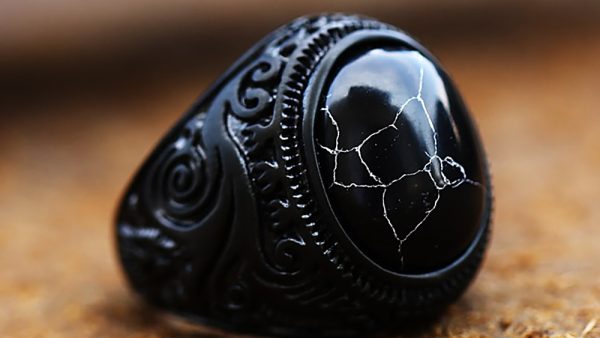 Punk Vintage Black Stone Ring - Gothic Fashion