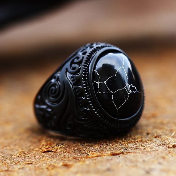 Black Stone Ring for Men Women Gothic Fashion