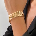 Punk Wide Lattice Thick Chain Bracelets for Women