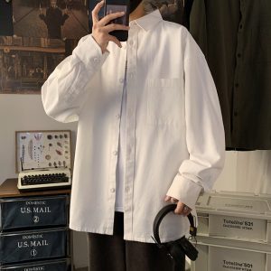 Pure white Long Sleeve Shirt Men s youth loose large fashion simple casual shirt autumn and 2.jpg 640x640 2