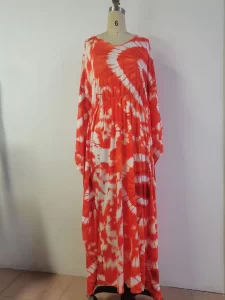 Purple Orange African Dresses for Women Summer African Women Half Sleeve V neck Polyester Long Dress 4