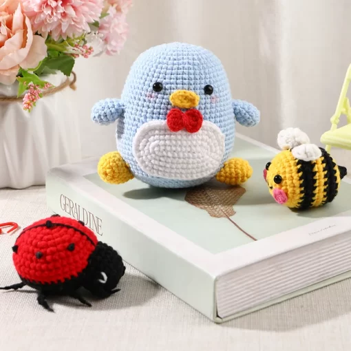 QZLKNIT DIY Handmade Doll Crochet Kit For Beginners Penguin Sewing Material Package Hand Knitting For Kids