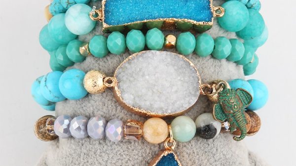 RH New Designer Boho Beaded Bracelet Set Natural Stone Druzy pc Bracelets Bangles Set For Fashion