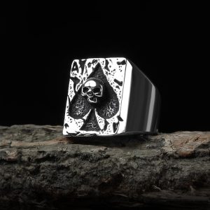 RPolished Dropshipping Punk Rock Ace of Spades Skull Ring L Stainless Steel Classic Poker Heart Letter