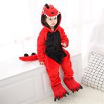 Red Dinosaur Kigurumi Onesie Pajamas Set Animal Cosplay