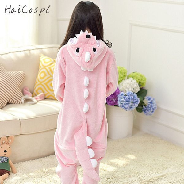 Red Dinosaur Kigurumi Onesie Pajamas Set Animal Cosplay Costume Pink Cute Winter Warm Soft Flannel Jumpsuit