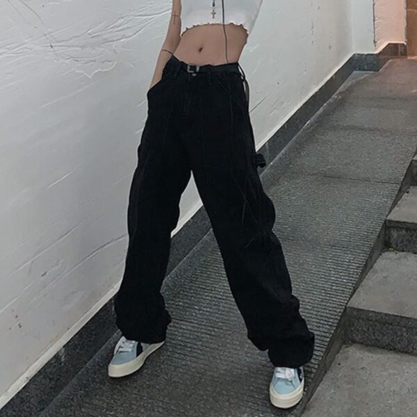 Retro Jeans Women Harajuku Vintage Black Street BF Style Chic College Teens Streetwear All match Loose 1