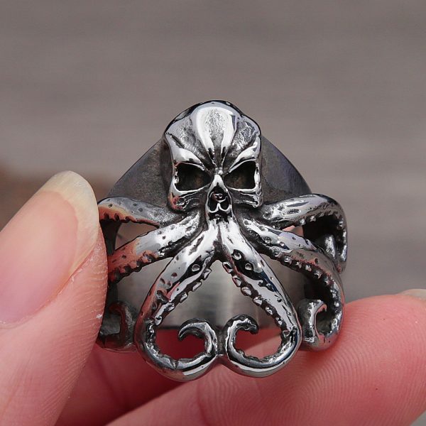 Retro Nordic Pirate Skull Octopus Rings For Men Gothic Stainless Steel Skull Biker Ring Women Fashion