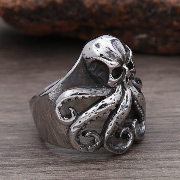 Retro Nordic Pirate Skull Octopus Rings For Men Gothic Stainless Steel Skull Biker Ring Women Fashion