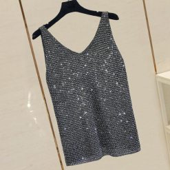 Rhinestone Knit Bottoming Shirt Sleeveless Bright Silk Vest Tops for Women 2021 1