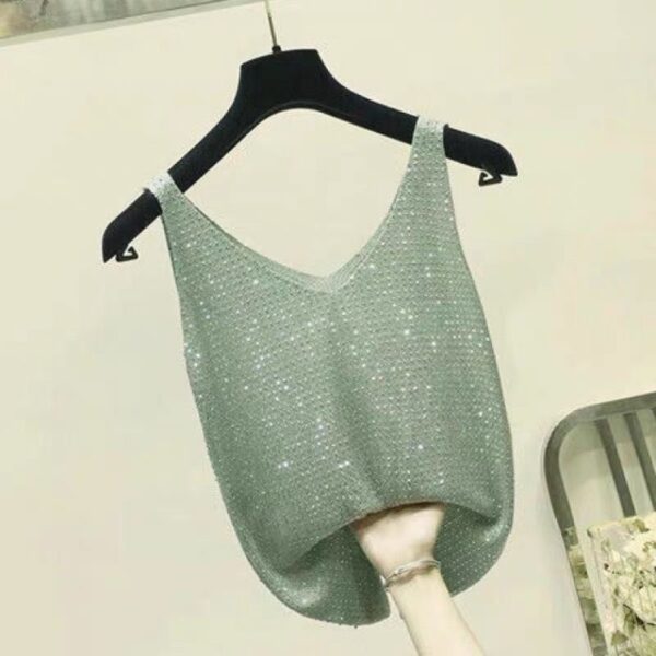 Rhinestone Knit Bottoming Shirt Sleeveless Bright Silk Vest Tops for Women 2021 5