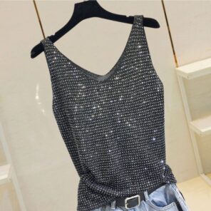 Rhinestone Knit Bottoming Shirt Sleeveless Bright Silk Vest Tops for Women 2021.jpg 640x640