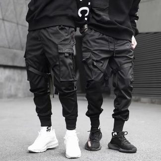 Ribbons Harem Joggers Men Cargo Pants Streetwear 2022 Hip Hop Casual Pockets Track Pants Male Harajuku