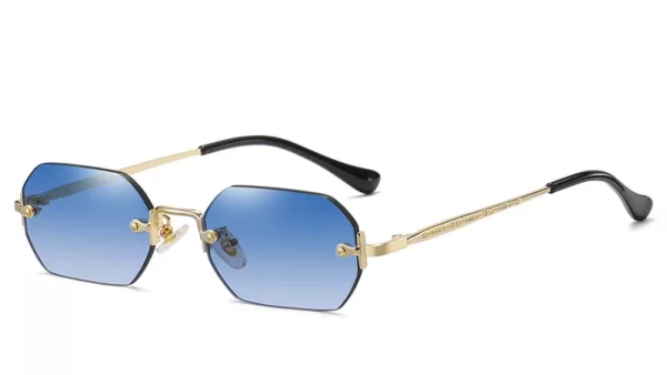 Rimless Rectangle Sunglasses Small Men Glasses Women Metal Gold Polygon Blue Shades 2022 UV400 Frameless