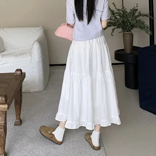 Rimocy Korean Fashion White Long Skirt Women 2024 Summer High Waist Cake Skirts Woman Sweet Simple 4