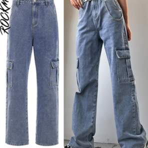 Rockmore Brown Vintage Baggy Jeans Women 90s Streetwear Pockets Wide Leg Cargo Pants Low Waist Straight 11.png 640x640 11