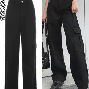 Rockmore Brown Vintage Baggy Jeans Women 90s Streetwear Pockets Wide Leg Cargo Pants Low Waist Straight 14.png 640x640 14