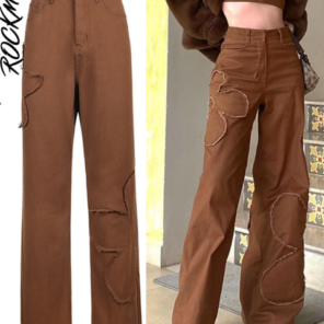 Rockmore Brown Vintage Baggy Jeans Women 90s Streetwear Pockets Wide Leg Cargo Pants Low Waist Straight 2.png 640x640 2