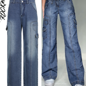 Rockmore Brown Vintage Baggy Jeans Women 90s Streetwear Pockets Wide Leg Cargo Pants Low Waist Straight 3.png 640x640 3