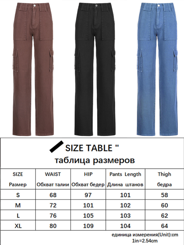 Rockmore Brown Vintage Baggy Jeans Women 90s Streetwear Pockets Wide Leg Cargo Pants Low Waist Straight 5