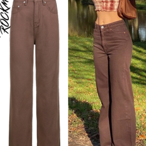 Rockmore Brown Vintage Baggy Jeans Women 90s Streetwear Pockets Wide Leg Cargo Pants Low Waist Straight 7.png 640x640 7