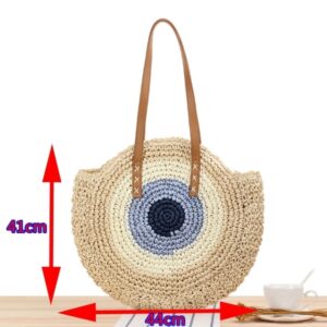 Round Straw Beach Bag Vintage Handmade Woven Shoulder Bag Raffia Circle Rattan Bags Bohemian Summer Vacation .jpg x