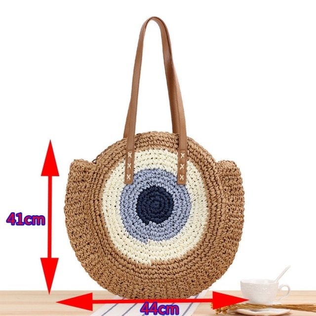 Round Straw Beach Bag Vintage Handmade Woven Shoulder Bag Raffia Circle Rattan Bags Bohemian Summer Vacation 11.jpg 640x640 11