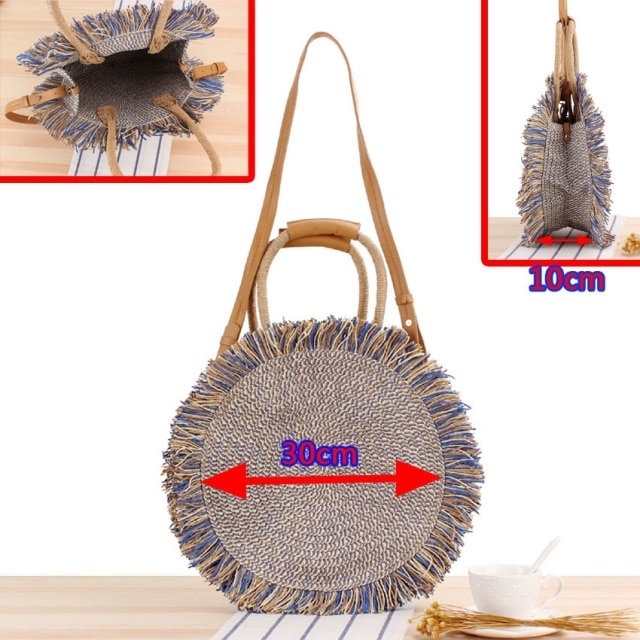 Round Straw Beach Bag Vintage Handmade Woven Shoulder Bag Raffia Circle Rattan Bags Bohemian Summer Vacation 16.jpg 640x640 16