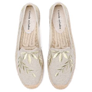 Round Toe Womens Espadrilles Flat Shoes 2022 Hot Sale Real Platform Rubber Slip on Casual Floral