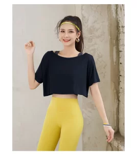 S XL Sport Shirts Women Yoga Crop Tops Fitness Solid Short Sleeve T Shirt Sportswear Gym 4