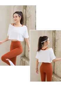 S XL Sport Shirts Women Yoga Crop Tops Fitness Solid Short Sleeve T Shirt Sportswear Gym 5