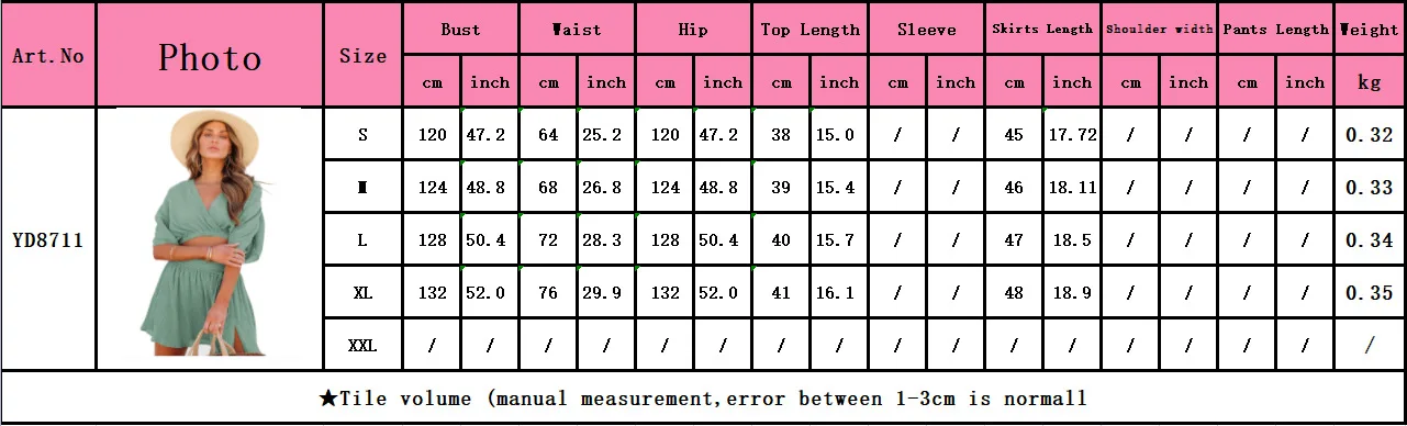 Summer Casual Set: V-Neck Crop Top Skirt - Size