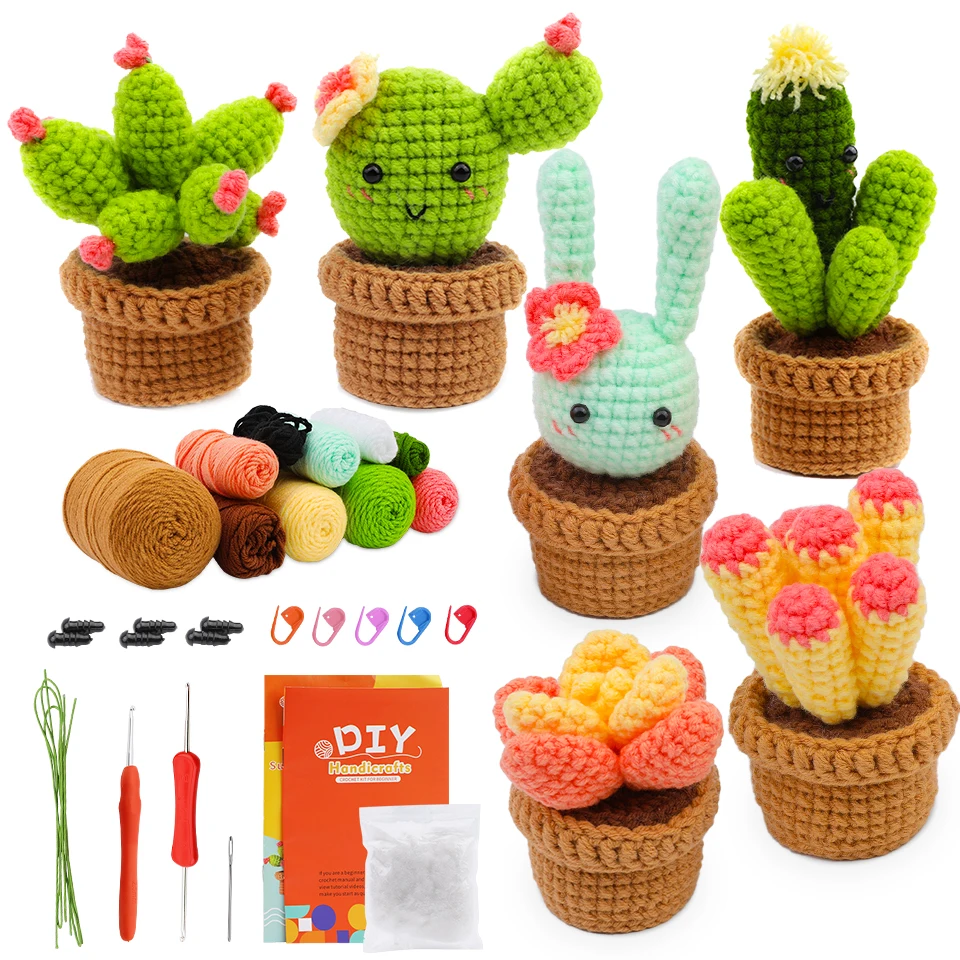 Beginner Crochet Kit - Cactus Potted Plant DIY Keychain | akolzol.com