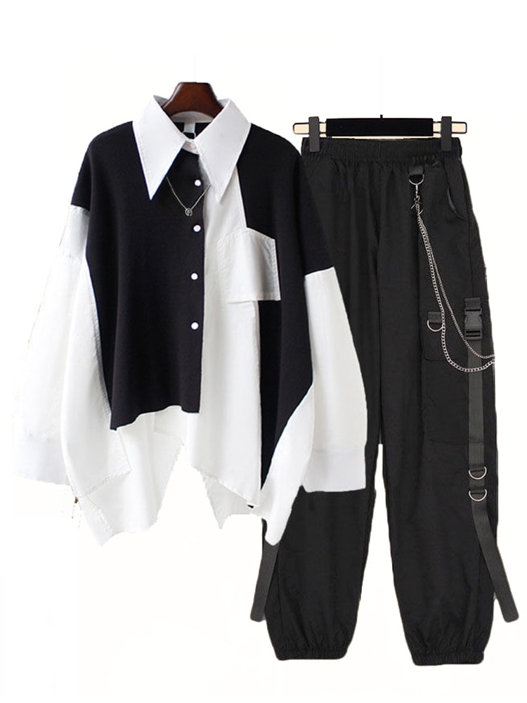 Chic Black and White Streetwear Suit