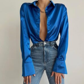 Satin Long Sleeve Blouses Women 2022 Vintage Blue Green Silk Shirt Women Casual Loose Button Up 1.jpg 640x640 1