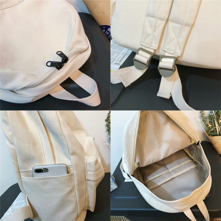 School Female White Backpack Kawaii Women Cotton Canvas School Bag Teenage Girl Backpacks Fashion Ladies Satchel 5