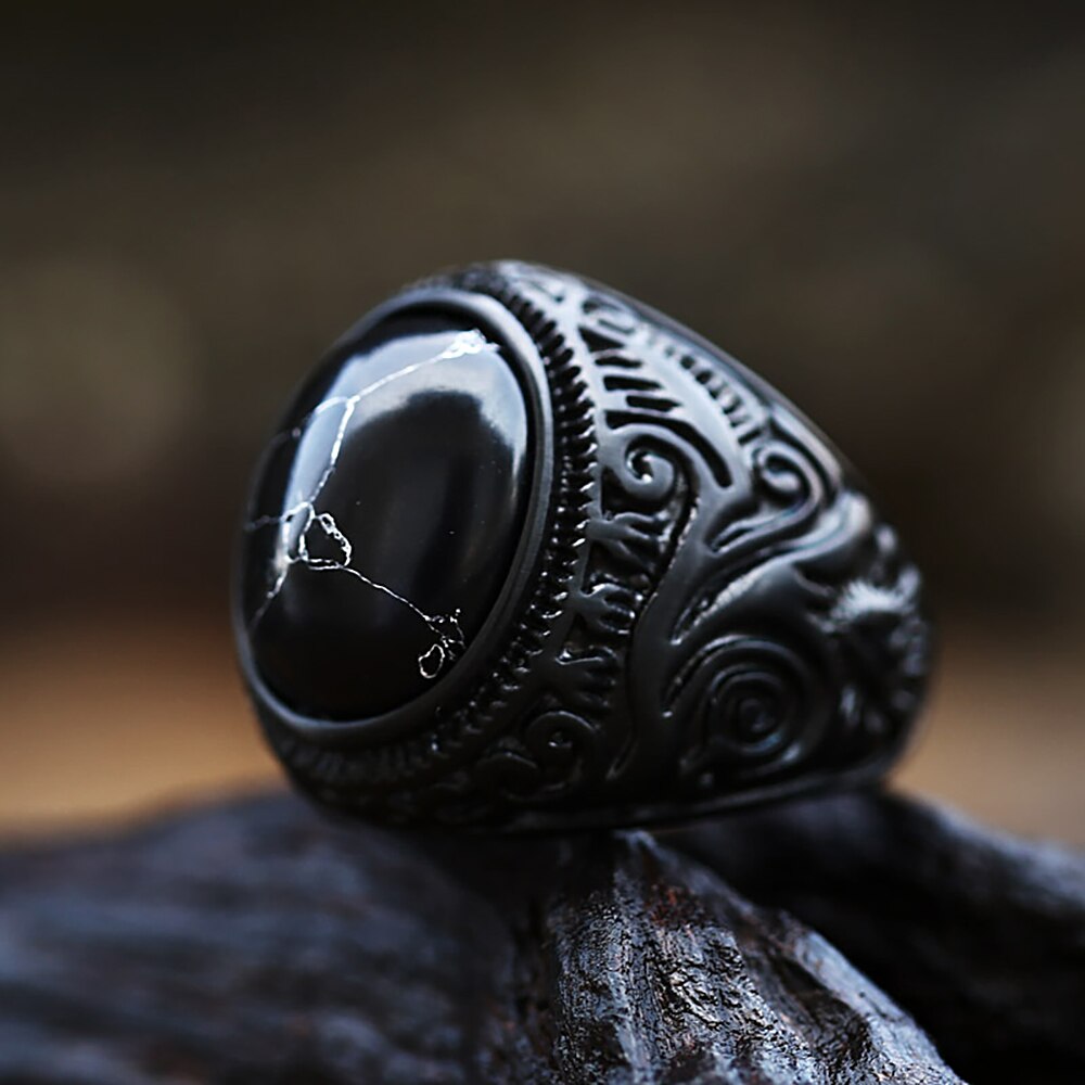 Punk Vintage Black Stone Ring