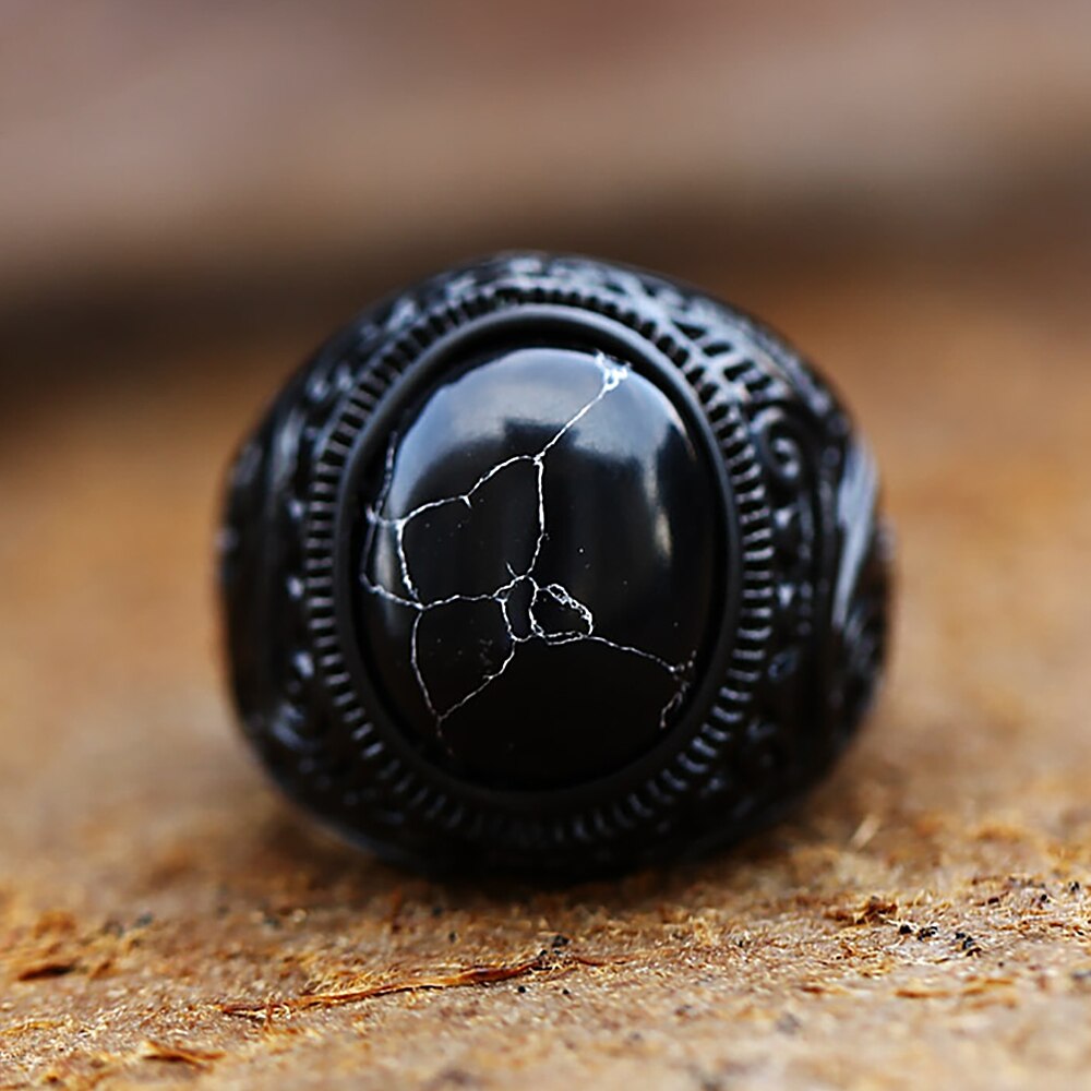 Punk Vintage Black Stone Ring - Image 5