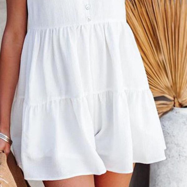 Sexy Backless White Pleated Patchwork Short Sleeve Women s Jumpsuit Casual Loose Rompers Summer Sweet Beach 4