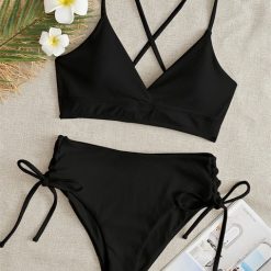 Sexy Bikini Women Swimsuit 2022 New Black Lace Up Ribbed Swimwear High Waist Bikinis Set Summer.jpg 640x640