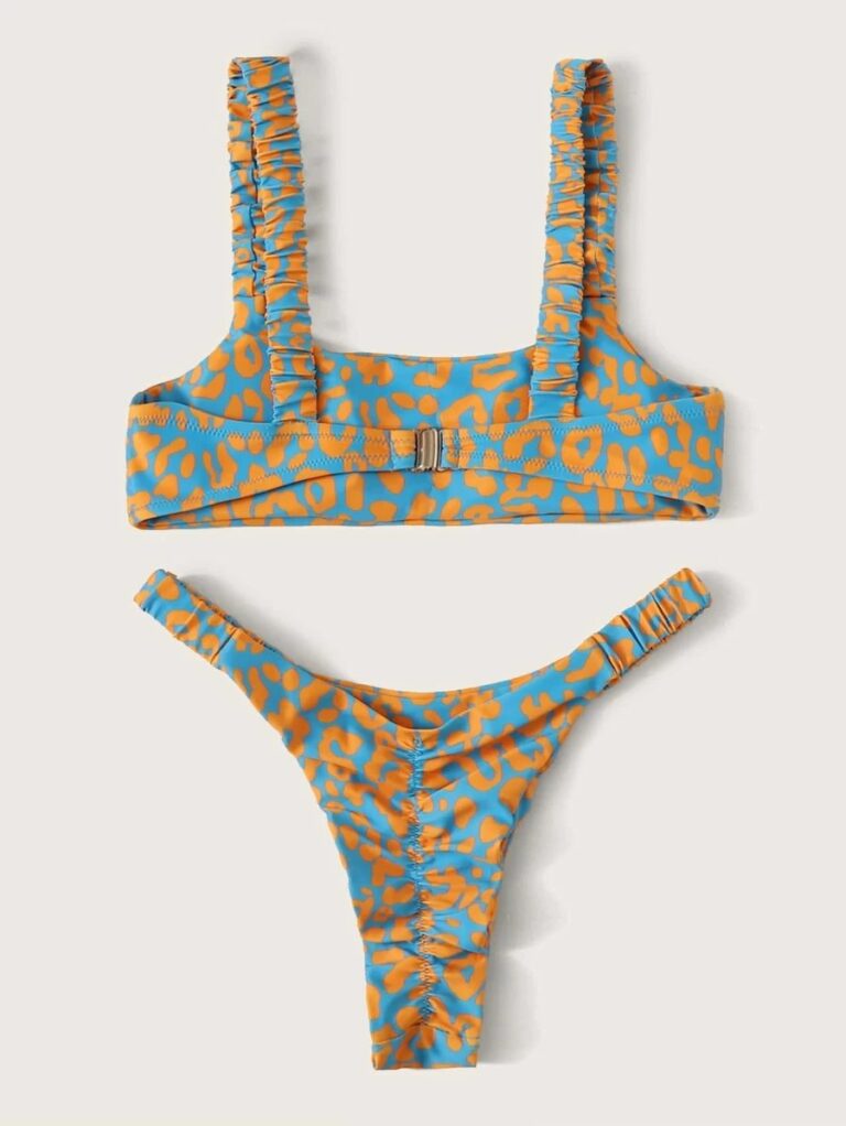 Sexy Micro Bikini 2021 Women Orange Leopard Push Up Padded Thong Swimsuit Female Cut Out Bathing 2