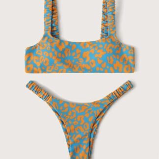 Sexy Micro Bikini 2021 Women Orange Leopard Push Up Padded Thong Swimsuit Female Cut Out Bathing