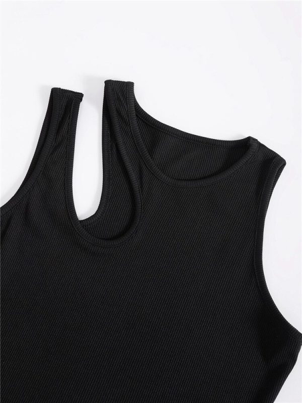Sexy Rib knit Tank Top for Women Summer Solid O neck Sleeveless Crop Tops Street Vintage 4
