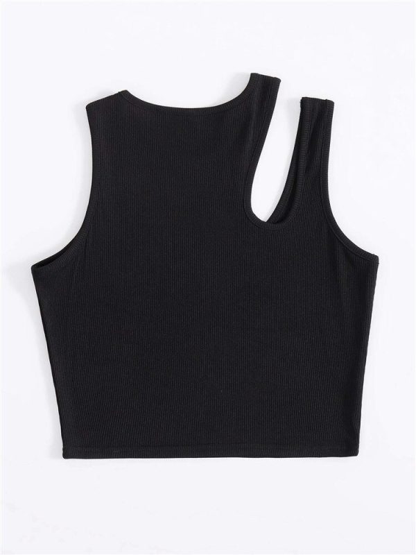 Sexy Rib knit Tank Top for Women Summer Solid O neck Sleeveless Crop Tops Street Vintage 5
