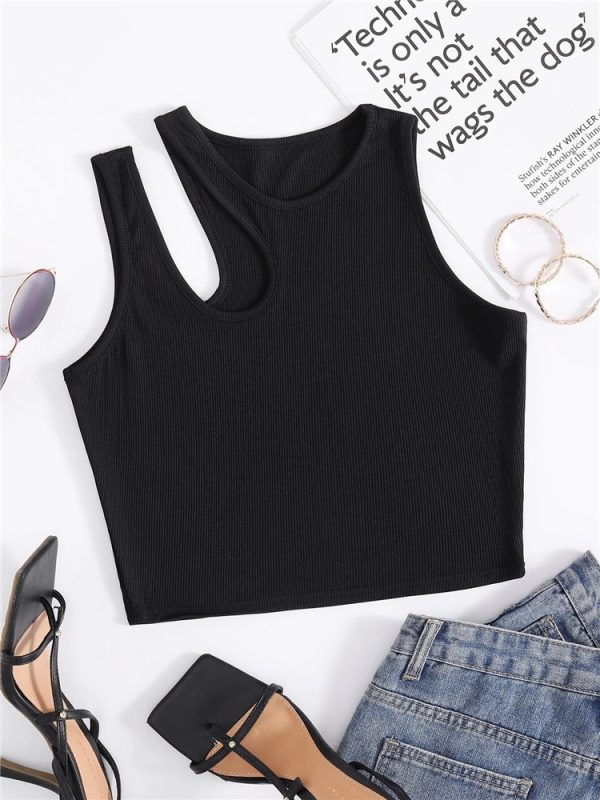 Sexy Rib knit Tank Top for Women Summer Solid O neck Sleeveless Crop Tops Street Vintage