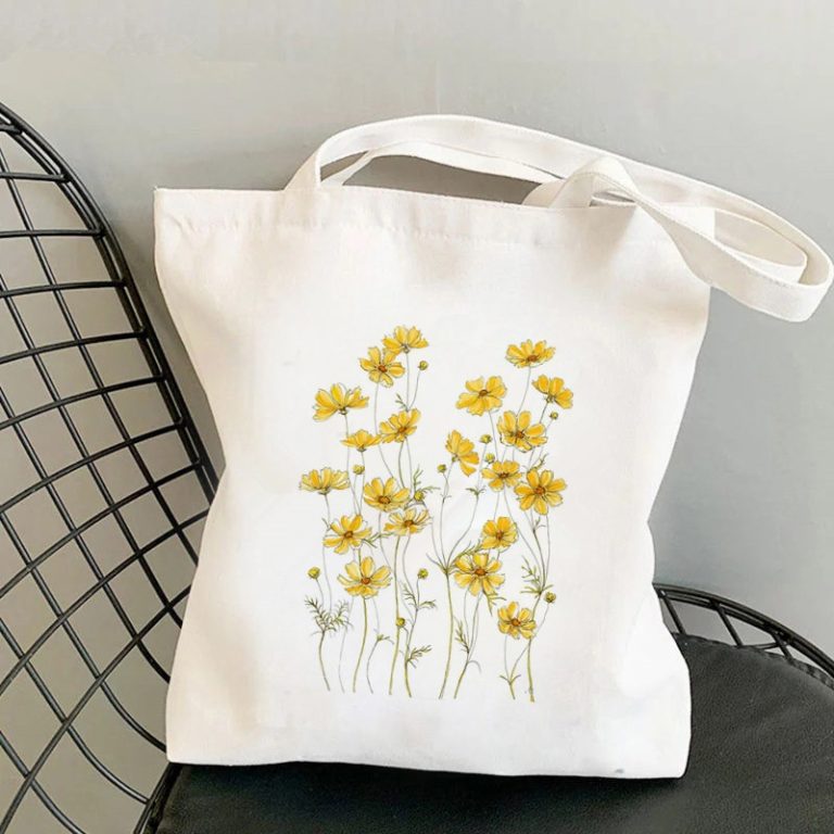 Shopper Yellow Cosmos Flowers Printed Tote Bag women Harajuku shopper handbag girl Shoulder shopping bag Lady
