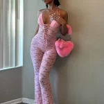 Sibybo Sexy Lace Hollow Out See Through Jumpsuits