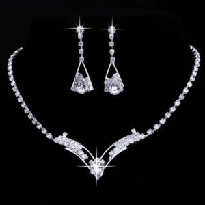 Silver Color Rhinestone Crystal Bridal Jewelry Set Earrings Necklace Wedding Geometric Elegant Romantic Bridesmaid Jewelry Sets 1.jpg 640x640 1