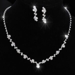 Silver Color Rhinestone Crystal Bridal Jewelry Set Earrings Necklace Wedding Geometric Elegant Romantic Bridesmaid Jewelry Sets 3